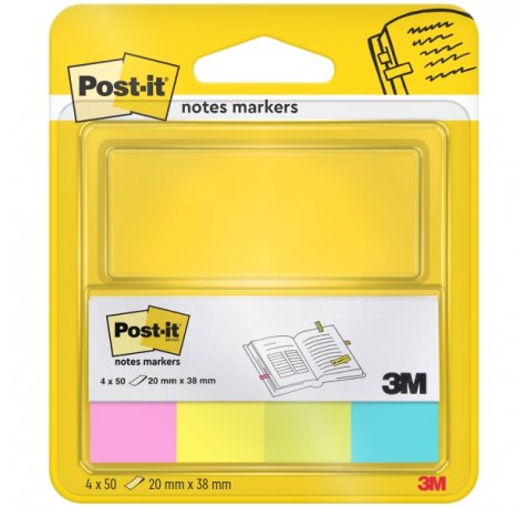 Post-It Pack de 4 Blocs de 50 Marcadores Reposicionables - Forma Rectangular - Colores Surtidos