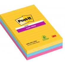 Post-It Super Sticky Pack de 3 Blocs de 90 Notas Adhesivas Reposicionables - Forma Rectangular - 101x152mm - Colores Surtidos