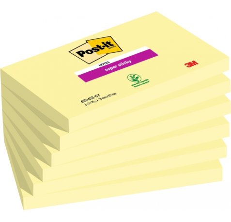 Post-It Super Sticky Pack de 6 Blocs de 90 Notas Adhesivas Reposicionables - Forma Rectangular - Color Amarillo Claro
