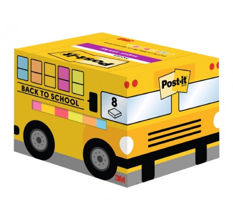 Post-It Super Sticky Pack de 8 Blocs de 90 Notas Adhesivas Reposicionables - 63.5x76mm - Paquete de Carton - Colores Surtidos