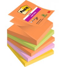 Post-It Super Sticky Pack de 5 Blocs de 90 Notas Adhesivas Reposicionables - Forma Cuadrada - 76x76mm - en Zig-Zag - Colores Surtidos