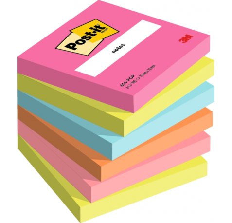 Post-It Pack de 6 Blocs de 100 Notas Adhesivas Reposicionables - Forma Cuadrada - 76x76mm - Colores Surtidos