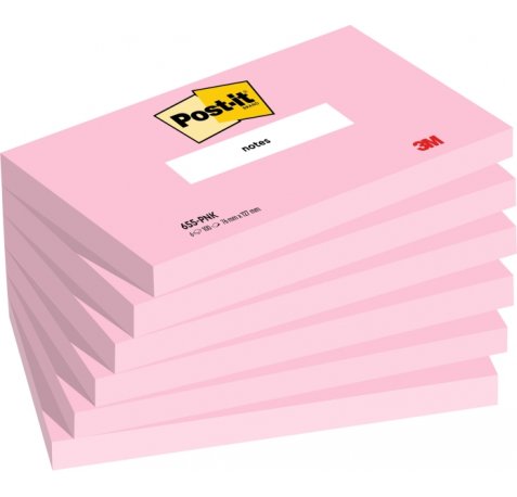 Post-It Pack de 6 Blocs de 100 Notas Adhesivas Reposicionables - Forma Rectangular - 76x127mm - Color Rosa