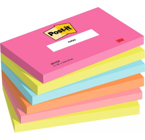 Post-It Pack de 6 Blocs de 100 Notas Adhesivas Reposicionables - Forma Rectangular - 127x76mm - Colores Surtidos