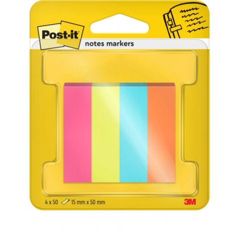 Post-It Pack de 4 Blocs de 50 Marcadores Reposicionables - Forma Rectangular - Colores Surtidos