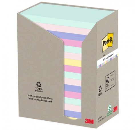 Post-It Pack de 16 Blocs de 100 Notas Adhesivas Recicladas - Forma Rectangular - 127x76mm - Colores Surtidos