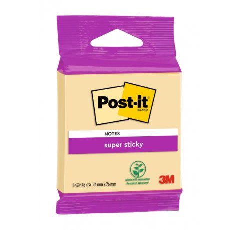 Post-It Super Sticky Bloc de 45 Notas Adhesivas Reposicionables - Forma Cuadrada - 76x76mm - Color Amarillo Claro