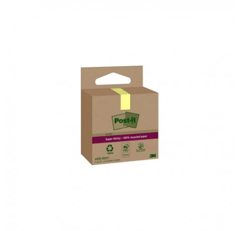 Post-It Super Sticky Pack de 3 Blocs de 70 Notas Adhesivas Recicladas - Forma Cuadrada - 47.6x47.6mm - Color Amarillo Claro