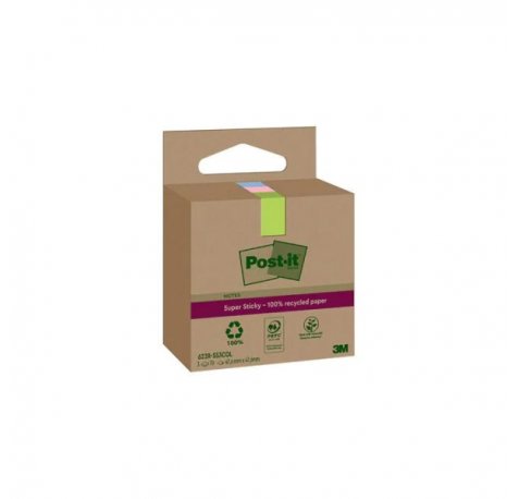Post-It Super Sticky Pack de 3 Blocs de 70 Notas Adhesivas Recicladas - Forma Cuadrada - 47.6x47.6mm - Colores Surtidos