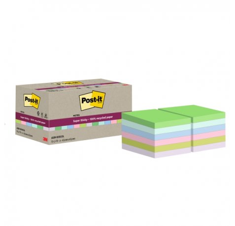 Post-It Super Sticky Pack de 12 Blocs de 70 Notas Adhesivas Recicladas - Forma Cuadrada - 47.6x47.6mm - Colores Surtidos
