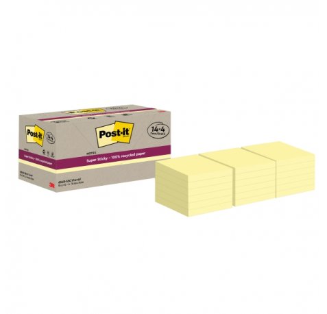 Post-It Super Sticky Pack de 18 Blocs de 70 Notas Adhesivas Recicladas - Forma Cuadrada - 76x76mm - Color Amarillo Claro