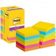 Post-It Super Sticky Pack de 12 Blocs de 90 Notas Adhesivas Reposicionables - Forma Cuadrada - 76x76mm - Colores Surtidos