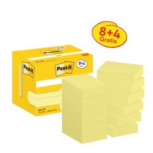 Post-It Pack de 12 Blocs de 100 Notas Adhesivas Reposicionables - Forma Rectangular - 38x51mm - Color Amarillo Claro