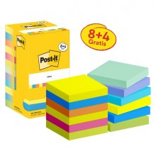 Post-It Pack de 12 Blocs de 90 Notas Adhesivas Reposicionables - Forma Cuadrada - 76x76mm - Colores Surtidos