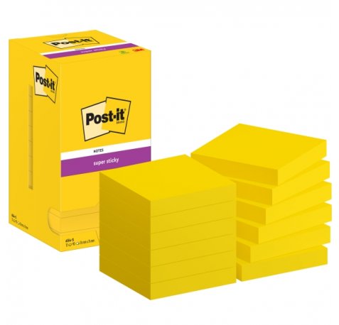 Post-It Super Sticky Pack de 12 Blocs de 90 Notas Adhesivas Reposicionables - Forma Cuadrada - 76x76mm - Color Amarillo