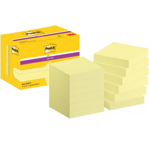 Post-It Super Sticky Pack de 12 Blocs de 90 Pack de 12 Blocs de 90 Notas Adhesivas Reposicionables - 47.6x47.6mm - Color Amarillo Claro