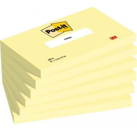 Post-It Pack de 6 Blocs de 100 Notas Adhesivas Reposicionables - Forma Rectangular - 76x127mm - Color Amarillo Claro