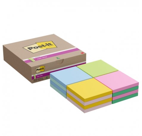 Post-It Super Sticky Pack de 16 Blocs de 90 Notas Adhesivas Reposicionables - Forma Cuadrada - 76x76mm - en Zig-Zag - Colores Surtidos