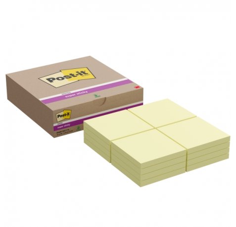 Post-It Super Sticky Pack de 16 Blocs de 90 Notas Adhesivas Reposicionables - 76x76mm - Color Amarillo Claro