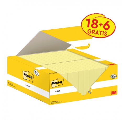 Post-It Pack de 24 Blocs de 100 - Forma Rectangular - 38x51mm - Color Amarillo Claro