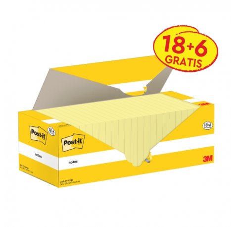 Post-It Pack de 24 Blocs de 100 - Forma Rectangular - 76x127mm - Color Amarillo Claro