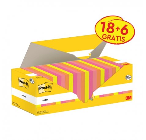 Post-It Pack de 24 Blocs de 100 - Forma Cuadrada - 76x76mm - Colores Surtidos
