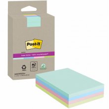 Post-It Super Sticky SuperÂ Sticky Pack de 4 Blocs de 45 Notas Adhesivas Recicladas - Forma Rectangular - 102x152mm - Colores Surtidos