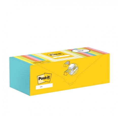 Post-It Pack de 24 Blocs de 100 Notas Adhesivas Reposicionables - 76x76mm - 100% PEFC - Colores Surtidos