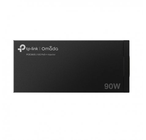 TP-Link Omada POE380S Inyector PoE - 90W - Velocidad hasta 10Gbps - 2x RJ45 - Deteccion Automatica - Plug and Play - Fuente de Alimentacion Integrada - Carcasa Metalica - Color Negro