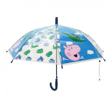 Safta Peppa Pig Pretty Flowers Paraguas Automatico de 76cm - 8 Paneles - Asa y Punta de PVC - POE Transparente - Nervios de Acero de 8mm - Color Azul