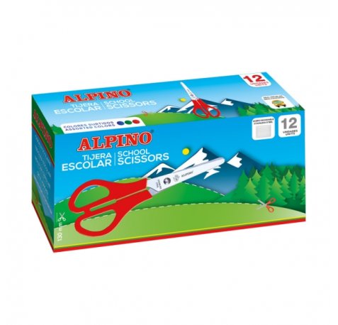 Alpino Tijera Escolar 13cm - Acero Inoxidable - Punta Roma - Colores Surtidos (12 uds)