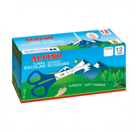 Alpino Tijera Escolar para Zurdos 13cm - Acero Inoxidable - Punta Roma - Colores Surtidos (12 uds)