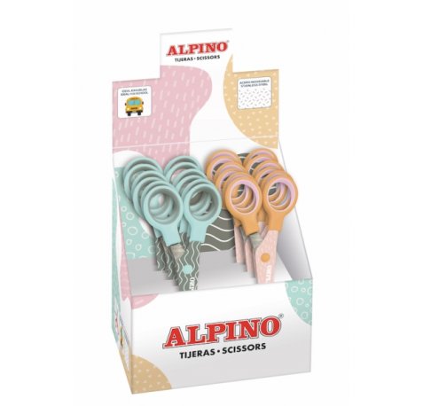 Alpino Pastel Tijera Escolar 13cm - Acero Inoxidable - Punta Roma - Colores Pastel Surtidos (12 uds)