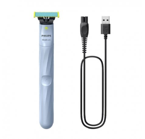 Philips OneBlade 1st Shave QP1324/20 Afeitadora Hibrida Facial - Tecnologia OneBlade con Cuchilla Antifriccion y Puntas Redondeadas - Uso en Seco y Mojado 100% Impermeable