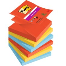 Post-It Super Sticky Pack de 6 Blocs de 90 Notas Adhesivas Reposicionables - Forma Cuadrada - 76x76mm - en Zig-Zag - Colores Surtidos