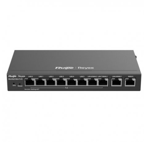 Ruijie RG-EG210G-P-V3 Router Gestionado - 10 Puertos - 8x PoE 110W - Soporta hasta 4 Enlaces WAN - 600Mbps - Capacidad hasta 200 Usuarios - Gestion en la Nube - Color Gris Oscuro