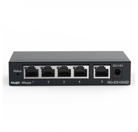 Ruijie RG-ES105GD Switch No Gestionado - 5 Puertos - Velocidad hasta 1Gbps - Carcasa en Acero - Color Negro