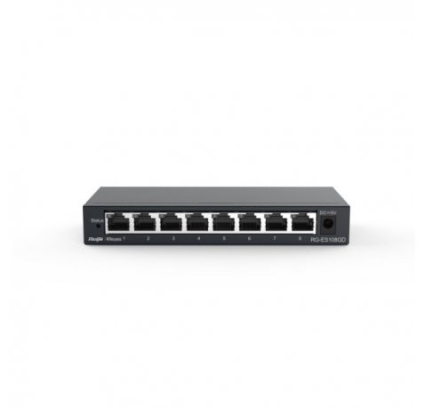 Ruijie RG-ES108GD Switch No Gestionado - 8 Puertos - Velocidad hasta 1Gbps - Carcasa de Acero - Color Negro