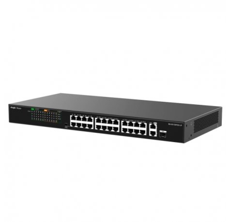 Ruijie RG-ES126FGS-LP Switch - 24 Puertos Ethernet hasta 100Mbps - 1X Uplink hasta 1Gbps - 1X Rj45/SFP Combo hasta 1Gbps - PoE/PoE+ hasta 180W - Carcasa de Acero - Color Negro