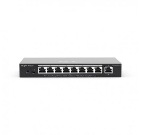 Ruijie RG-ES209GC-P Switch de Sobremesa - 9 Puertos - Velocidad hasta 1Gbps - PoE/PoE+ hasta 120W - Carcasa de Acero - Gestion Inteligente - Color Negro
