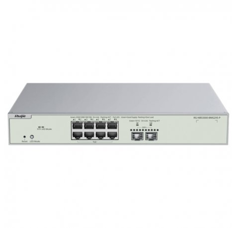 Ruijie RG-NBS3300-8MG2XS-P Switch Gestionado en Capa 2 - 8 Puertos Ethernet hasta 2.5Gbps - 2x SFP+ hasta 10Gbps - PoE/PoE+ hasta 240W - Fuente de Alimentacion Fija - Color Acero