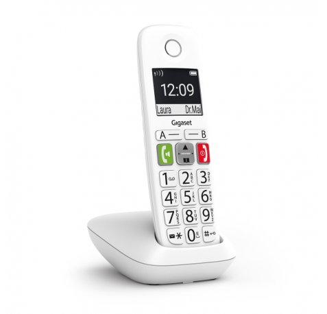 Gigaset E290 Telefono Inalambrico Dect - Pantalla Grande en B/N - Teclas con Numeros Grandes - Volumen con Funcion Amplificador - Color Blanco