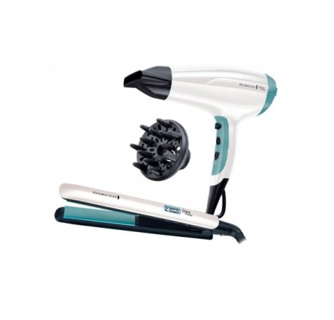 Remington Shine Therapy Pack Secador y Plancha de Pelo - 2300W - Secador con Rejilla Ceramica-Ionica - Plancha de Placas Ceramicas con Recubrimiento de Aceite de Argan