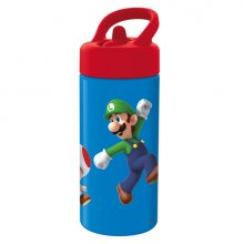 Safta Super Mario Botella de 410ml - Cierre Hermetico - Valvula de Salida de Agua - Asa Superior - Tapon Roscado - Color Rojo y Azul