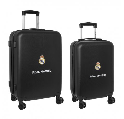 Safta Real Madrid Pack de 2 Maletas Trolley de 20" y 24" Rigidas - Candado - Asa Telescopica de PVC con Goma - 4 Ruedas 360Âº - 40x63x26cm - Color Negro