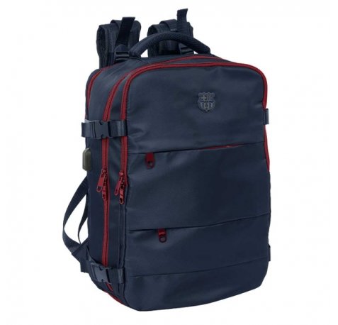 Safta F.C.Barcelona Mochila de Viaje Cabina de 23.1L - Espacio para Portatil hasta 15.6" - USB Integrado - Zapatero con Cremallera - 29x44x19cm - Color Azul Marino