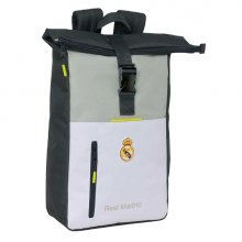 Safta Real Madrid Mochila de 15.3L para Portatil hasta 15.6" - Solapa con Hebilla - Rejilla Antisudor - 28x42x13cm - Color Blanco y Negro