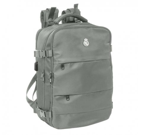 Safta Real Madrid Mochila de Viaje Cabina de 23.1L - Espacio para Portatil hasta 15.6" - USB Integrado - Zapatero con Cremallera - 29x44x19cm - Color Gris
