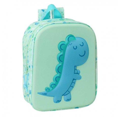 Safta Dino Mochila Guarderia 3D de 6L - Asa de Mano Superior - Asas Regulables y Acolchadas - Cierre de Cremallera - 22x27x10cm - Color Menta