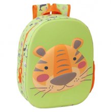 Safta Tiger Mochila 3D de 8.64L - Portabotellas - Tarjeta de Identificacion Personal - Hombreras Acolchadas - 27x33x10cm - Color Verde Claro